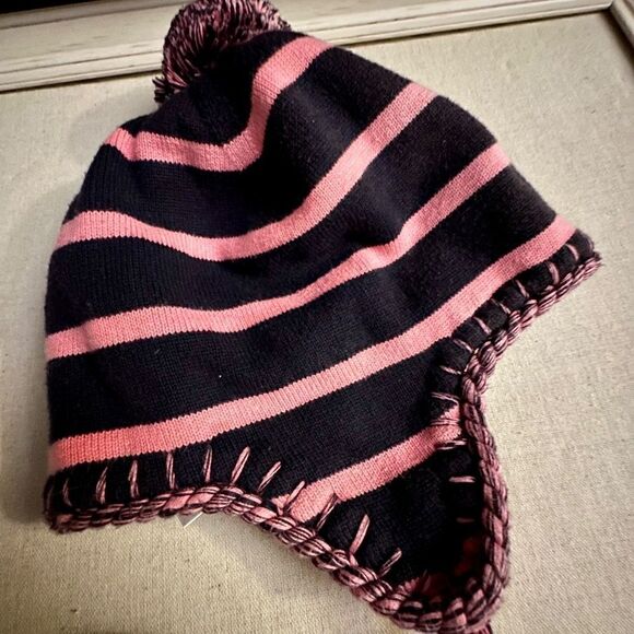 Vineyard Vines pink and blue striped Pom Pom hat with side braids - OS - Picture 4 of 7